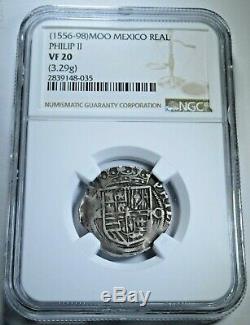 NGC VF20 1500's Spanish Mexico Silver 1 Reales Antique Colonial Pirate Cob Coin