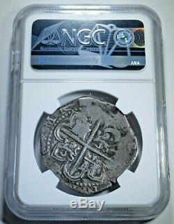 NGC VF25 1500's Spanish Silver 8 Reales Old Philip II Colonial Dollar Cob Coin