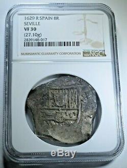 NGC VF30 1629 Spanish Silver 8 Reales Top Pop Antique Pirate Treasure Cob Coin