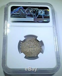 NGC VF35 1500's Spanish Mexico Silver 1 Reales Antique Philip II Pirate Cob Coin