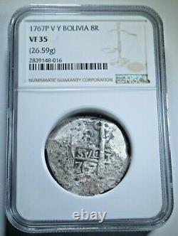 NGC VF35 1767 Spanish Bolivia Silver 8 Reales Antique Colonial Dollar Cob Coin