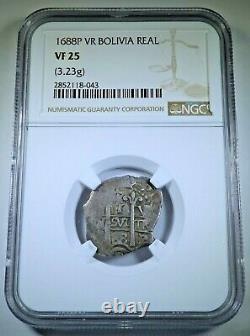 NGC VF-25 1688-P VR Bolivia Silver 1 Reales 1600's Spanish Colonial Cob Coin