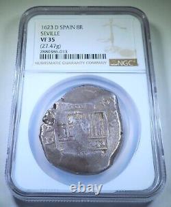 NGC VF-35 1623 Spanish Silver 8 Reales Colonial Dollar 1600's Pirate Cob Coin