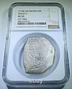 NGC VF-35 1700-32 Mexico Silver 8 Reales 1700s Spanish Colonial Dollar Cob Coin