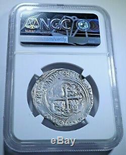 NGC VF-35 Philip II 1500s Mexico Silver 4 Reales Antique Spanish Pirate Cob Coin