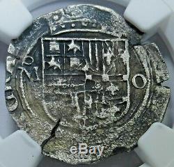 NGC VF Details 1500's Spanish Silver 1 Reales Antique Colonial Pirate Cob Coin