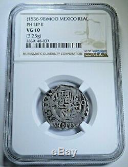 NGC VG10 1500's Spanish Silver 1 Reales Antique Graded Colonial Pirate Cob Coin