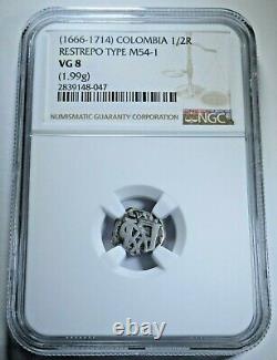 NGC VG8 1666-1714 Colombia 1/2 Reales Restrepo Type M54-1 1.99g Antique Cob Coin