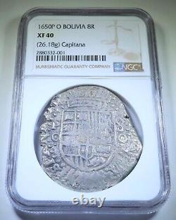 NGC XF 1650 Capitana Shipwreck Bolivia Silver 8 Reales Spanish Colonial Cob Coin