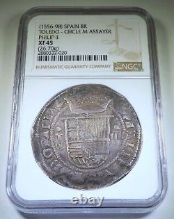 NGC XF-45 1556-1598 Philip II Spanish Silver 8 Reales Antique Colonial Cob Coin