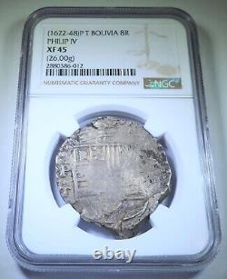 NGC XF-45 1622-48 Bolivia Silver 8 Reales 1600s Spanish Colonial Dollar Cob Coin