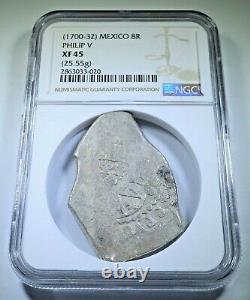 NGC XF-45 1700-32 Mexico Silver 8 Reales 1700s Spanish Colonial Dollar Cob Coin