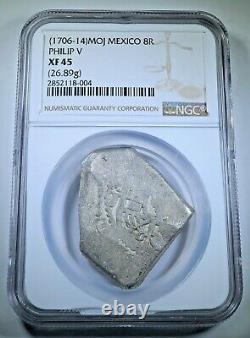 NGC XF-45 1706-14 Mexico Silver 8 Reales 1700s Spanish Colonial Dollar Cob Coin