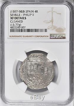Nd(1611-1615) B Spain Felipe III Silver Cob 4 Reales Ngc Xf-details Cleaned