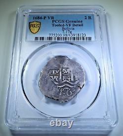 PCGS 1684 Spanish Bolivia Silver 2 Reales Antique 1600s Pirate Treasure Cob Coin