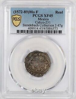 PCGS XF45 (1572-89)-Mo F Mexico 1 Real Philip II Silver Cob Coin Ex Stendebach