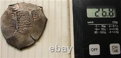 Peru-Phillip-Silver 8 Real Cob-Dated 1704-Weight 26.8 Grams