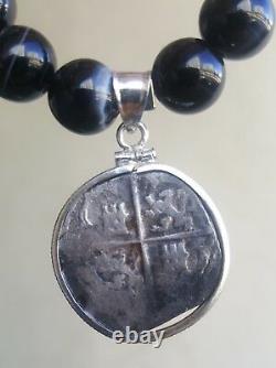 Philip III Philip IV 2 Reales Silver Pirate Cob Coin Pendant Agate Necklace