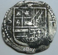 Philip II 1 Real Cob Sevilla Spain Colonial Assayer P Pirate Spanish Silver Coin