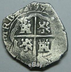 Philip II 2 Real Cob 1599 Sevilla Assayer B Spanish Silver Colonial Era Antique