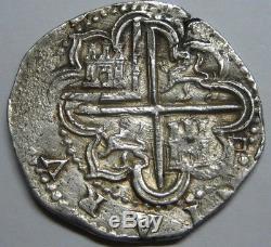 Philip II 2 Real Cob Sevilla Assayer D Spanish Colonial Pirate Silver Coin