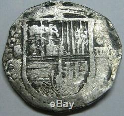 Philip II 4 Real Cob Sevilla Assayer P Spanish Colonial Pirate Silver Coin