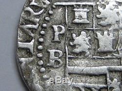 Philip II Bolivia 2 Real Cob Potosi Assayer B Spain Colonial Silver Rare