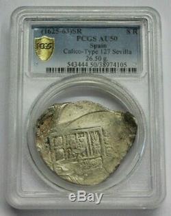 Philip IV 8 Real Cob 1625-60 Sevilla Pcgs Au50 Spanish Silver Dollar Colonial