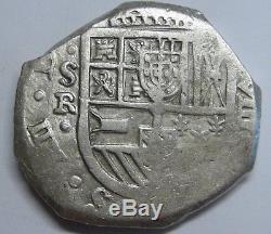 Philip IV 8 Real Cob Sevilla Assayer R Spain Colonial Beautiful Coin Silver