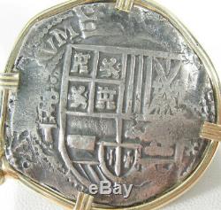 Philip IV Potosi Assayer PT Shipwreck 8 Reale Cob Coin 14k Yellow Gold Pendant