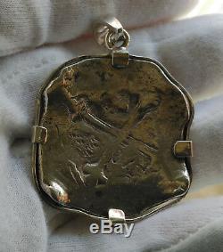 Pirate Cob & Spanish Colonial Coin 8 Silver Reales mounted as pendant or amulet