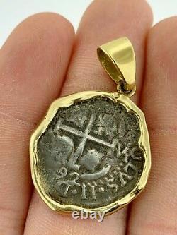 Pirate Coin Treasure Piece of Eight Authentic 2 Reale Cob 14K Gold PendantDated