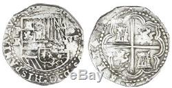 Potosi, Bolivia, Silver Cob 8 Reales, Shield-Type, Philip II, Assayer RL, Choice
