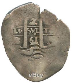 Potosi, Bolivia, silver cob 2 reales (pillars type), 1661E, #1071