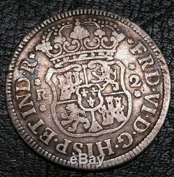 Rare 1756 Mexico 2 Reale Milled Crowned Pillars King Cob US First Silver Coin