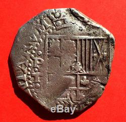 SCARCE SILVER COB 4 or 8 REALES OF PHILIP IV. MINT POTOSI. ASSAYER T 1624 1632