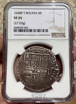 Scarce? Silver Cob 8 Reales Philip IV Potosi Mint Year (162)8 Assayer T