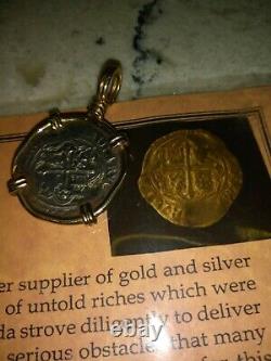Ship wreck coin 1 Reale COA grade 1 Pendant Pirate Gold Coins Jewelry Cob, Nice