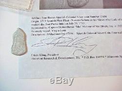 Silver Cob Coin 4 Reale 1715 Fleet Shipwreck Coin Mel Fisher Flip HR&D COA Log