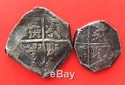 Silver lot 2 Cobs of 8 and 4 Reales of Philip III. Mint Sevilla and Toledo. Spain