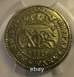 Spain 1709 Silver 2 Reale, Cob, PCGS, Cert. Charles III, AU Details, RARE DATE