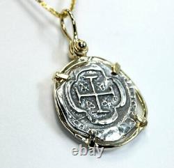 Spanish Cob piece of 8 Reale coin necklace 14K YG silver shipwreck treasure