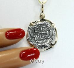 Spanish Cob piece of 8 Reale coin necklace 14K YG silver shipwreck treasure