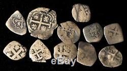 Spanish Colonial 1630-1750 1/2, 1 & 2 Reales Cobs, Lot Of (11) Silver Coins