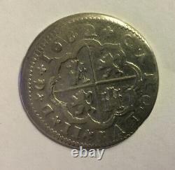 Spanish Colonial Silver 2 Reale/Cob Carlos II 1682 Rare Antique Pirate Era Coin