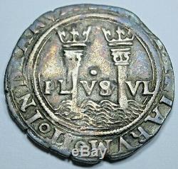 Spanish Mexico 1500's 1 Reales Carlos & Johanna Antique Silver One Real Cob Coin