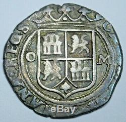 Spanish Mexico 1500's 1 Reales Carlos & Johanna Antique Silver One Real Cob Coin