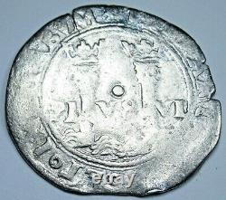 Spanish Mexico 1500's 1 Reales Carlos and Johanna Antique Silver Pirate Cob Coin