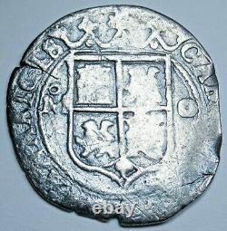 Spanish Mexico 1500's 1 Reales Carlos and Johanna Antique Silver Pirate Cob Coin