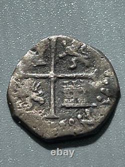 Spanish Rare Sevilla mint, King Philip II Silver Cob 1/2 Real, 1589 W. 1.55 gr